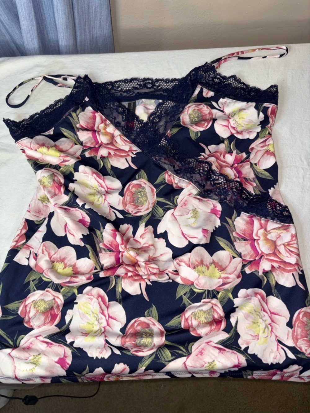 Camisole by Vince Camuto Navy Lace Floral with Pink Blooms